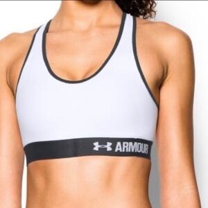 UNDER ARMOUR Women's White and Black Mid Sports Bra | M
